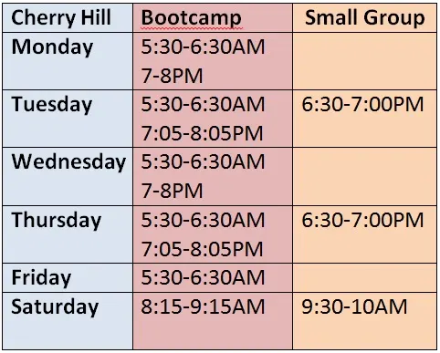 Cherry Hill Bootcamp Schedule Jan 2015